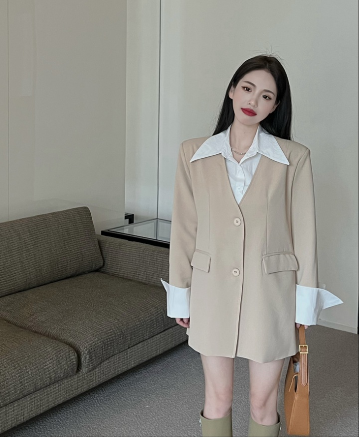 Splice Pseudo-two business suit mixed colors coat for women
