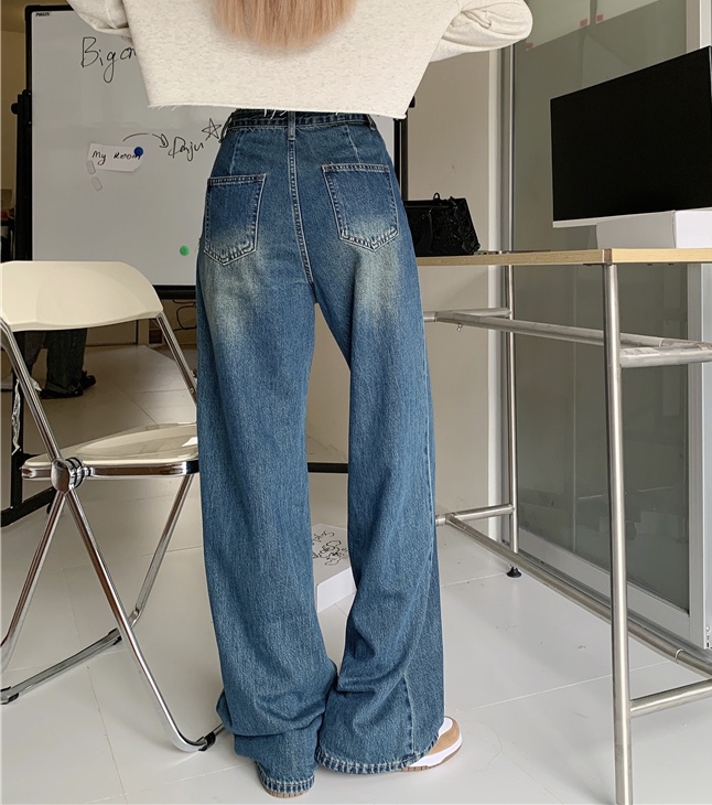 Mopping high waist splice jeans retro wide leg pants