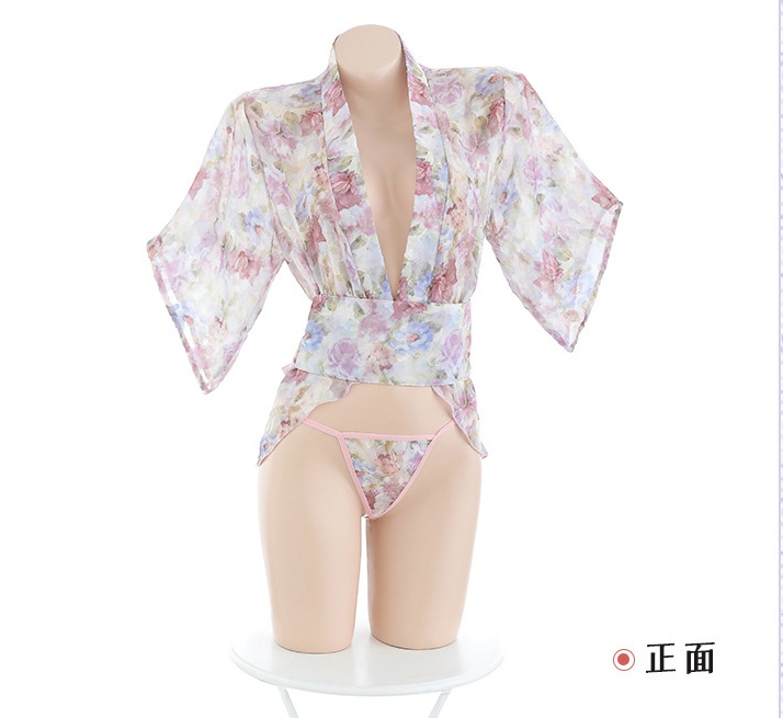 Homewear kimono blooming Sexy underwear a set
