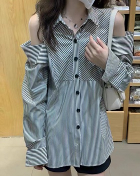 Stripe lazy strapless shirt for women