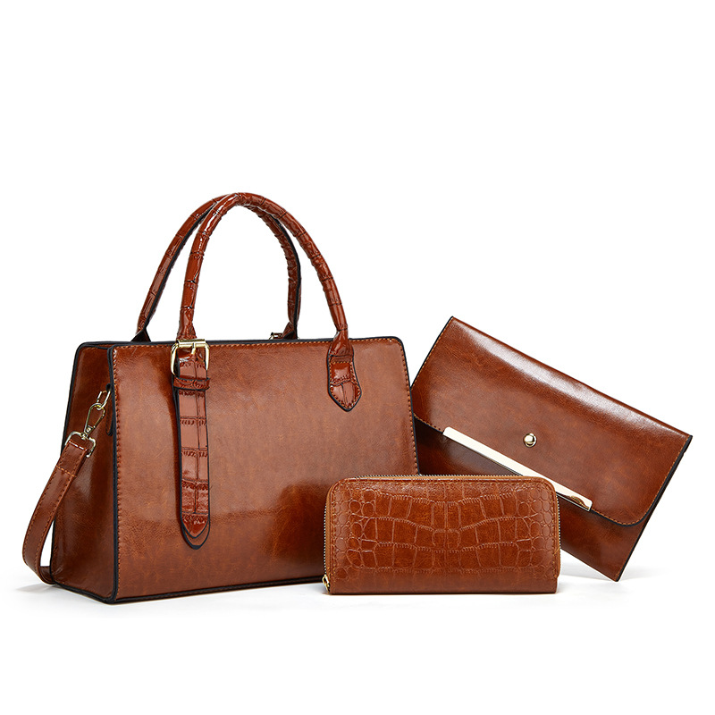 Fashion retro handbag crocodile composite bag 3pcs set
