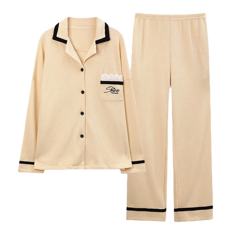 Jacquard homewear pajamas cotton cardigan 2pcs set