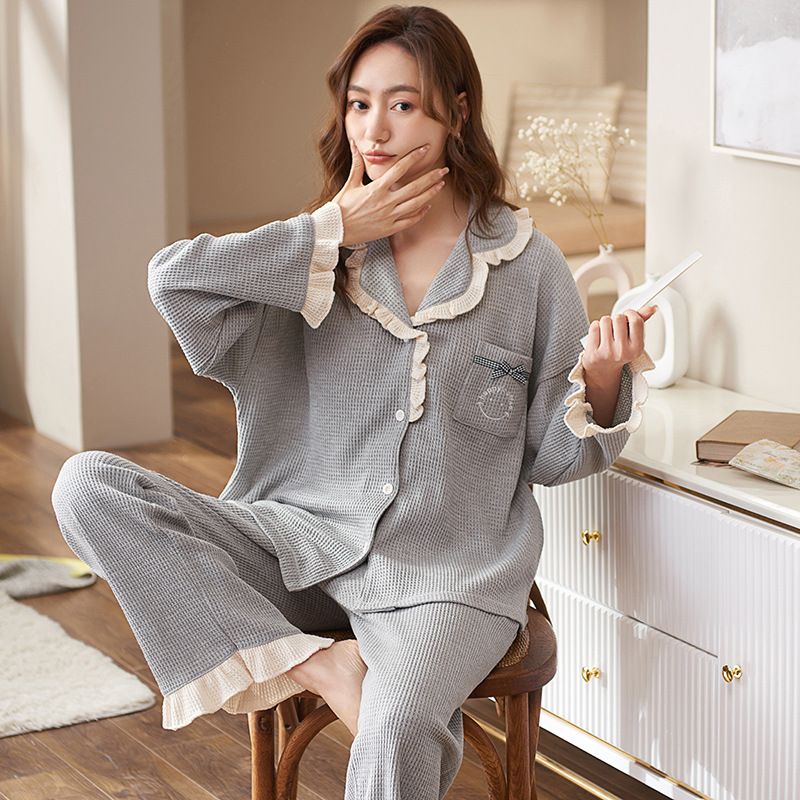 Jacquard homewear pajamas cotton cardigan 2pcs set
