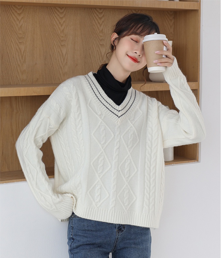 Knitted autumn and winter college style pullover sweater