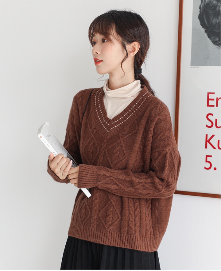 Knitted autumn and winter college style pullover sweater