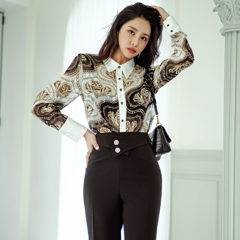 Korean style pinched waist shirt 2pcs set for women