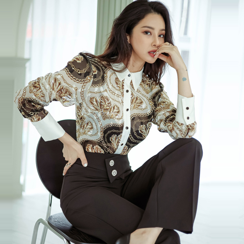 Korean style pinched waist shirt 2pcs set for women