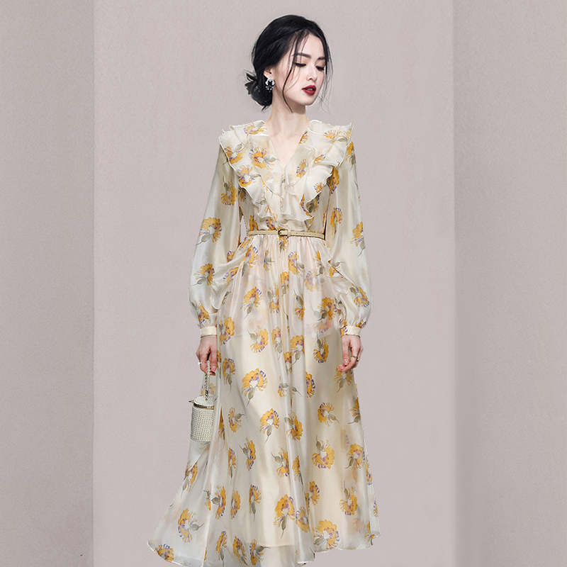 Slim lady floral autumn dress for women