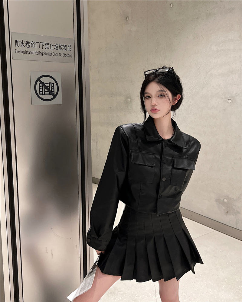 Locomotive autumn short skirt fashion high waist tops 2pcs set