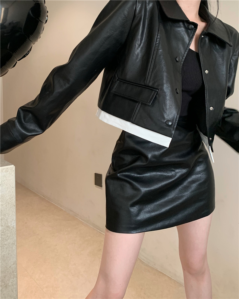 Spicegirl skirt locomotive leather coat 2pcs set