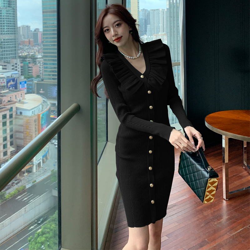 Knitted Korean style bottoming slim dress for women