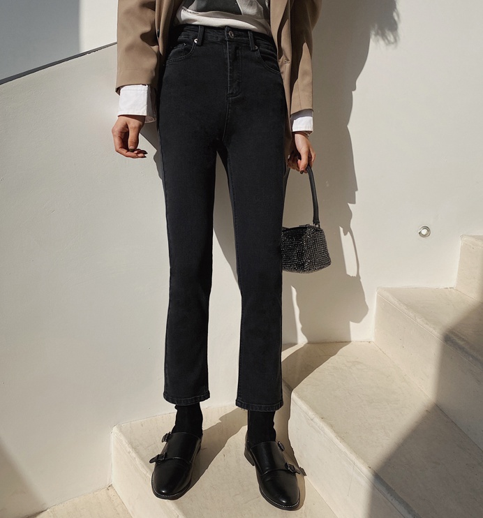 High waist black slim elasticity jeans for women