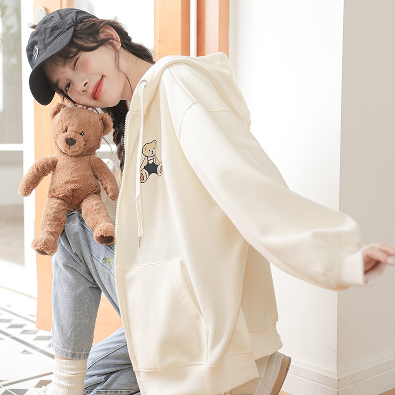 Embroidered hooded cubs hoodie autumn loose coat