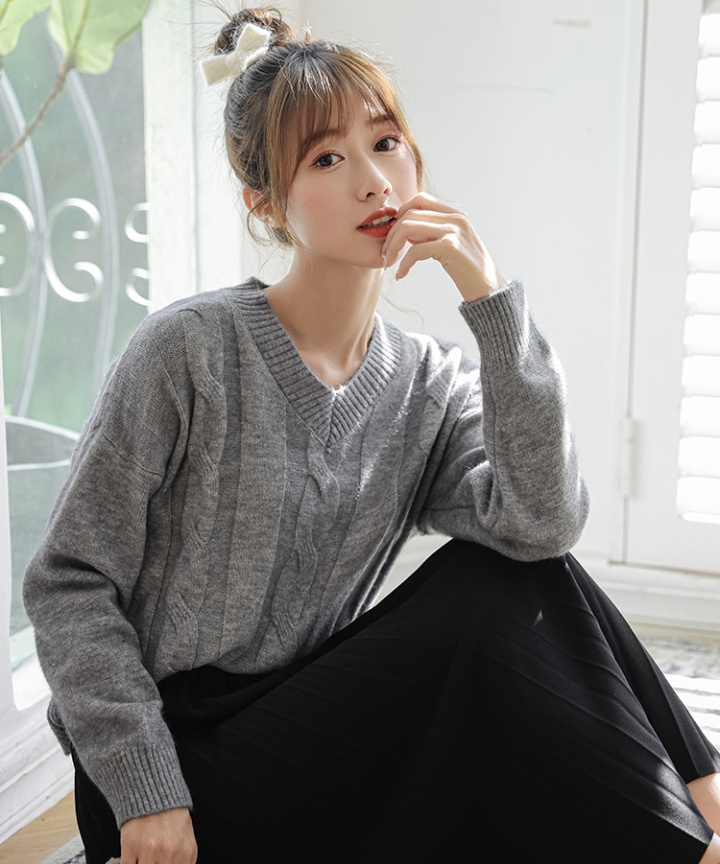 Thick college style loose thermal twist sweater