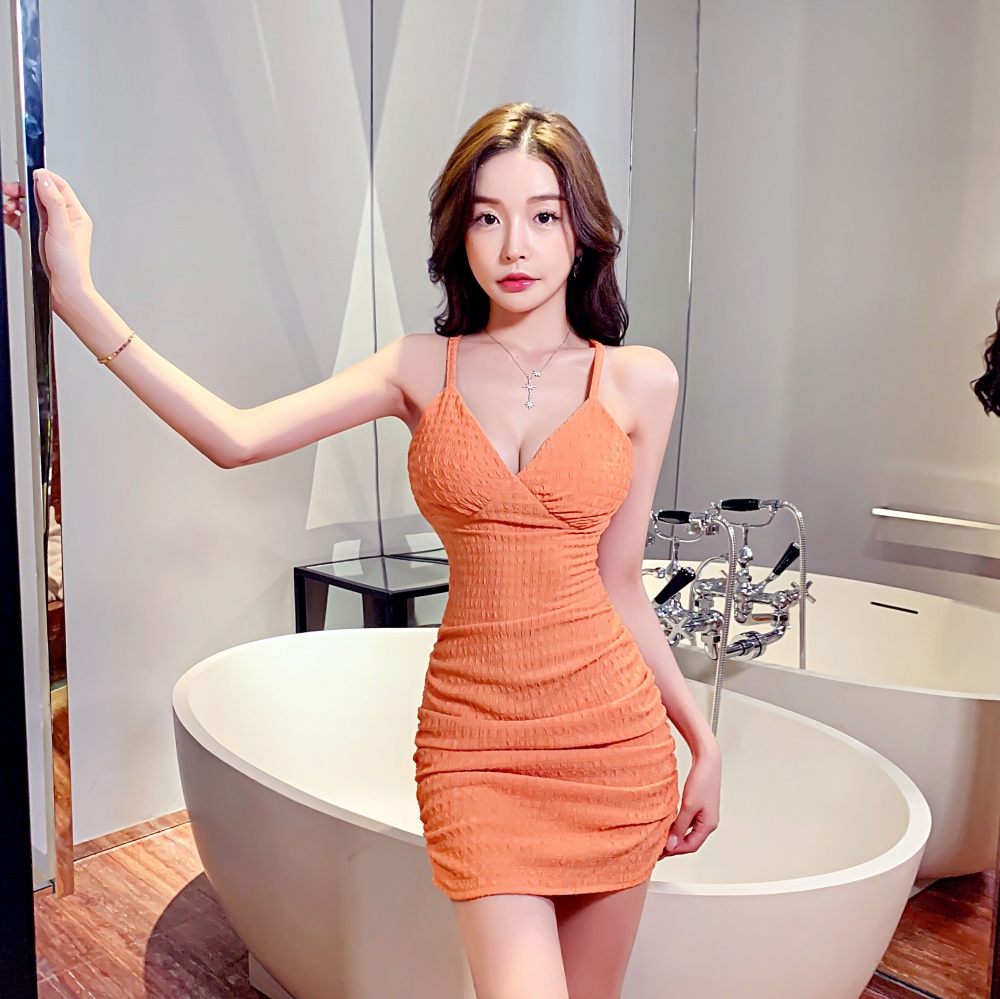 V-neck sling sexy package hip low-cut slim tight dress