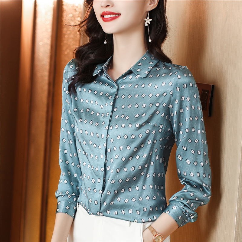 Spring and autumn long sleeve tops silk shirt for women