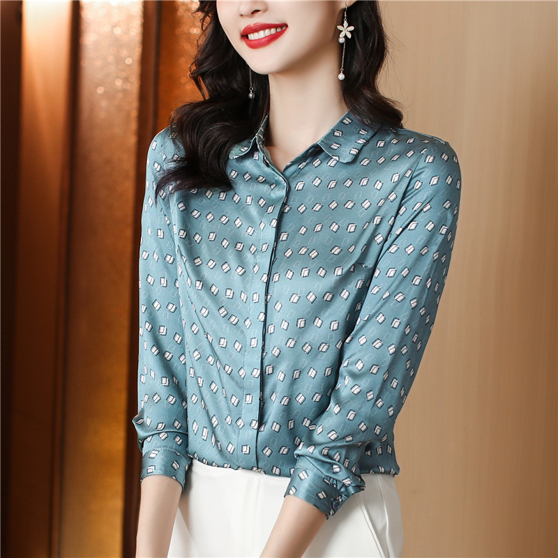 Spring and autumn long sleeve tops silk shirt for women