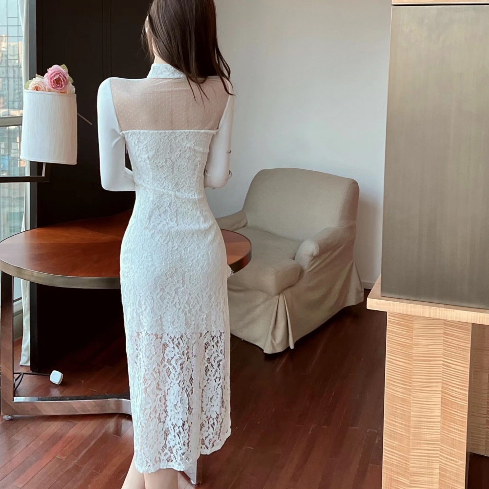 Slim lace cheongsam sexy split dress