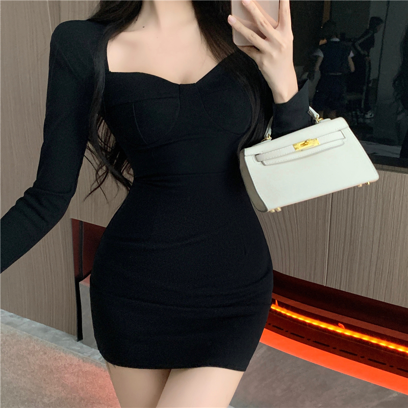Long sleeve spring and autumn clavicle short dress