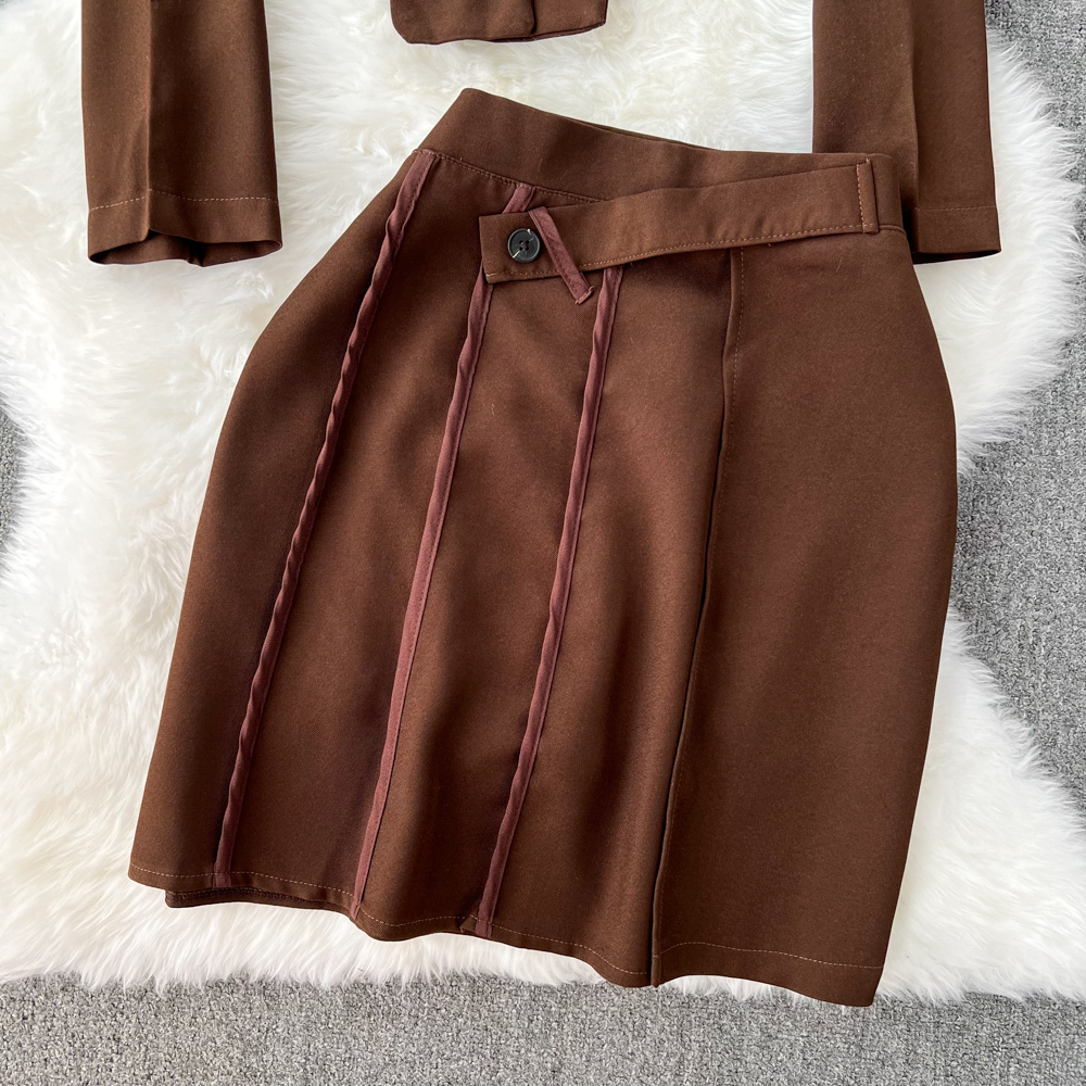Fashion long sleeve skirt retro shirt 2pcs set for women