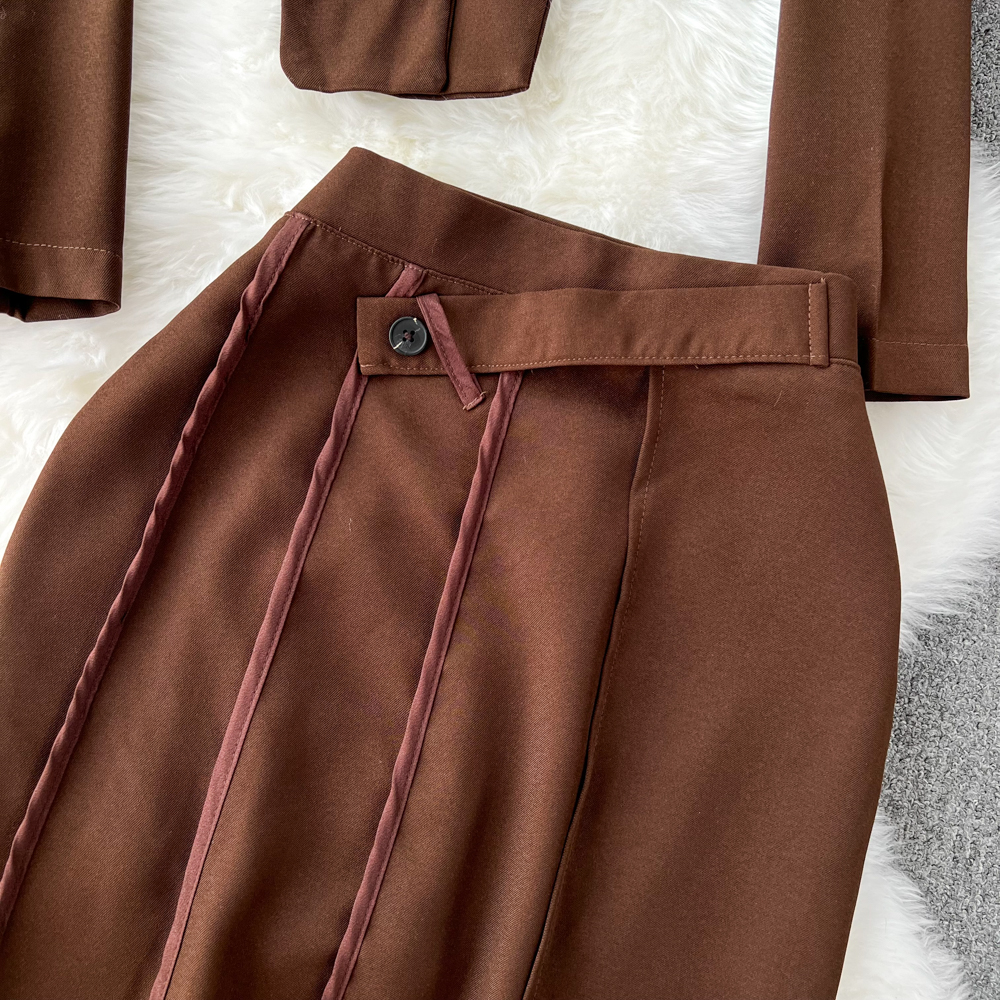 Fashion long sleeve skirt retro shirt 2pcs set for women