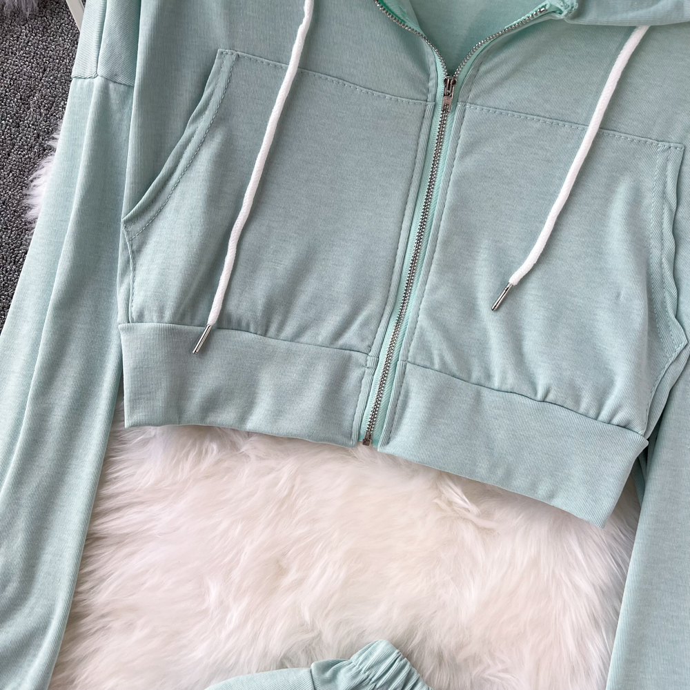 Fashion coat high waist hoodie 2pcs set for women