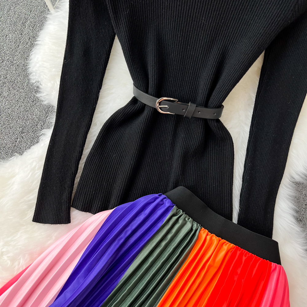 Ladies knitted tops temperament skirt 2pcs set for women
