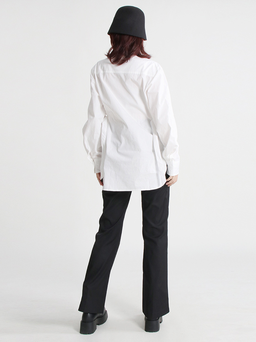 Asymmetry long shirt slim pointed collar tops for women