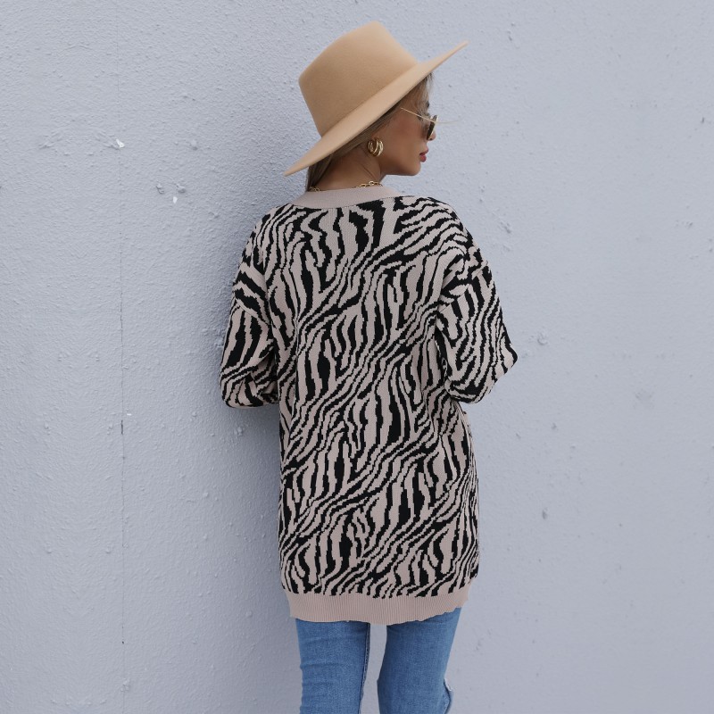 European style Casual sweater leopard cardigan for women
