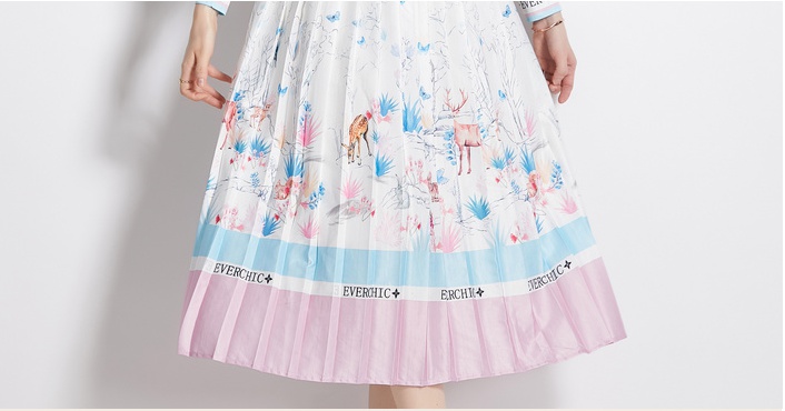 Lapel printing shirt pleated autumn skirt a set
