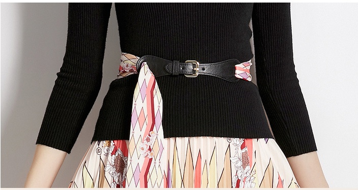 High waist long sleeve skirt frenum sweater a set
