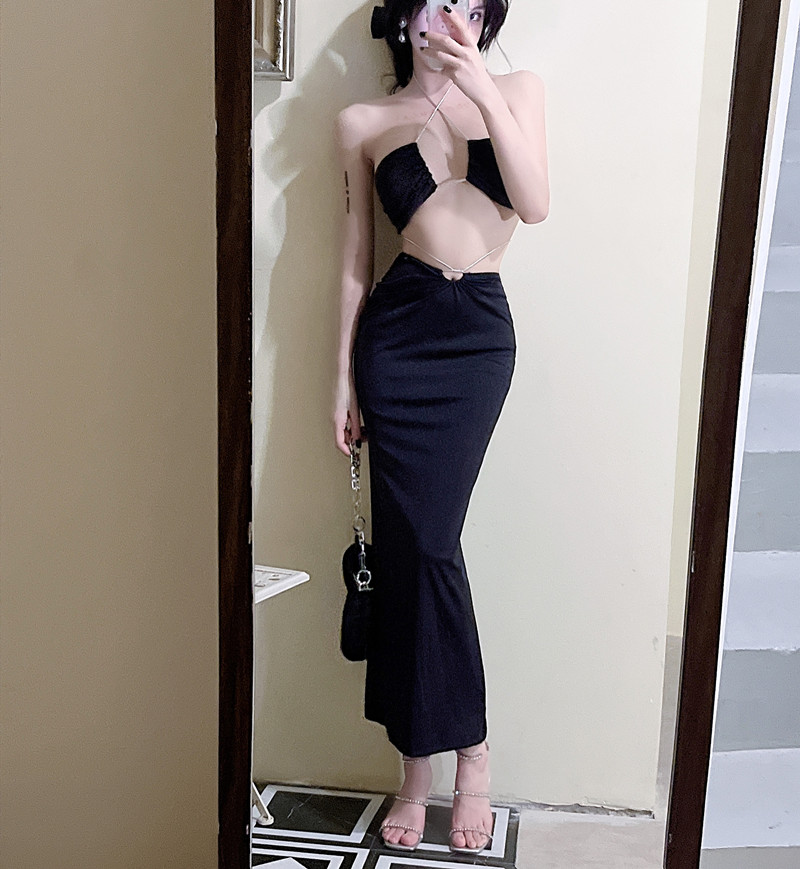 Thailand halter hollow tops short slim skirt for women