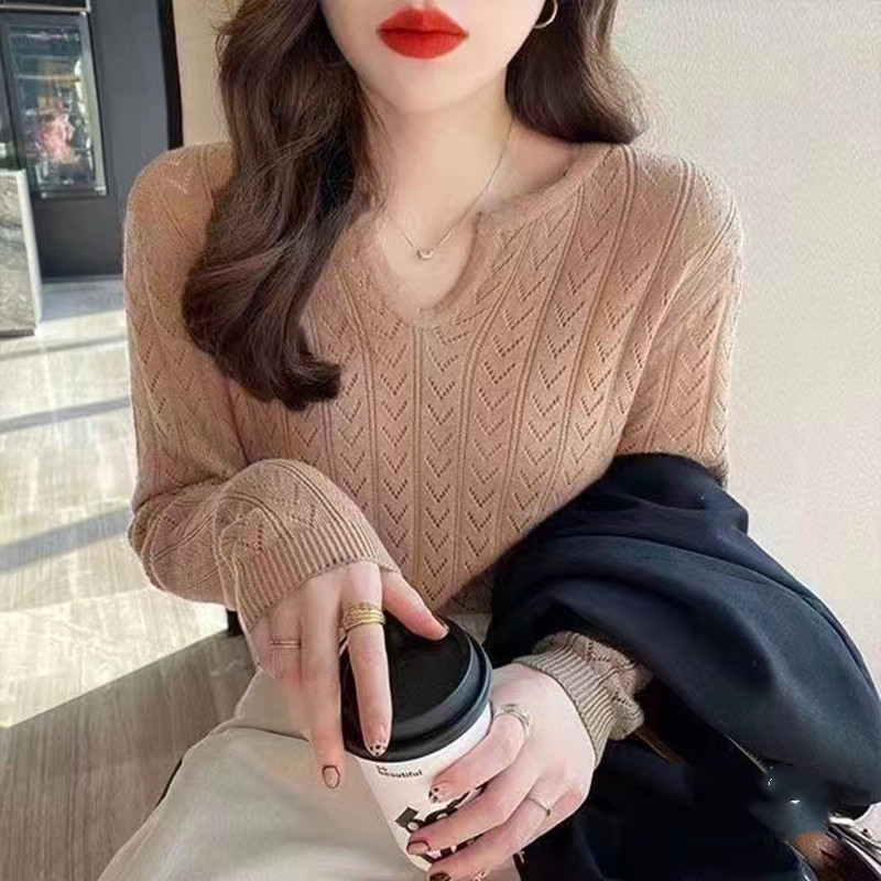 V-neck sweater lazy bottoming shirt for women