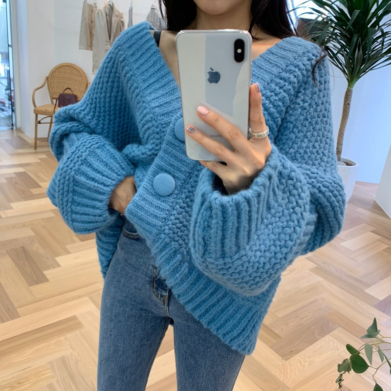 Korean style knitted coat all-match loose sweater for women