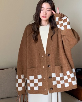 Knitted V-neck lazy coat autumn and winter loose cardigan