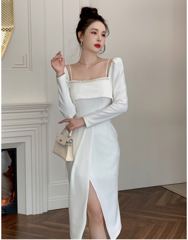France style long dress square collar dress for women