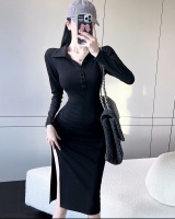 Long sleeve black slim Casual package hip tight dress