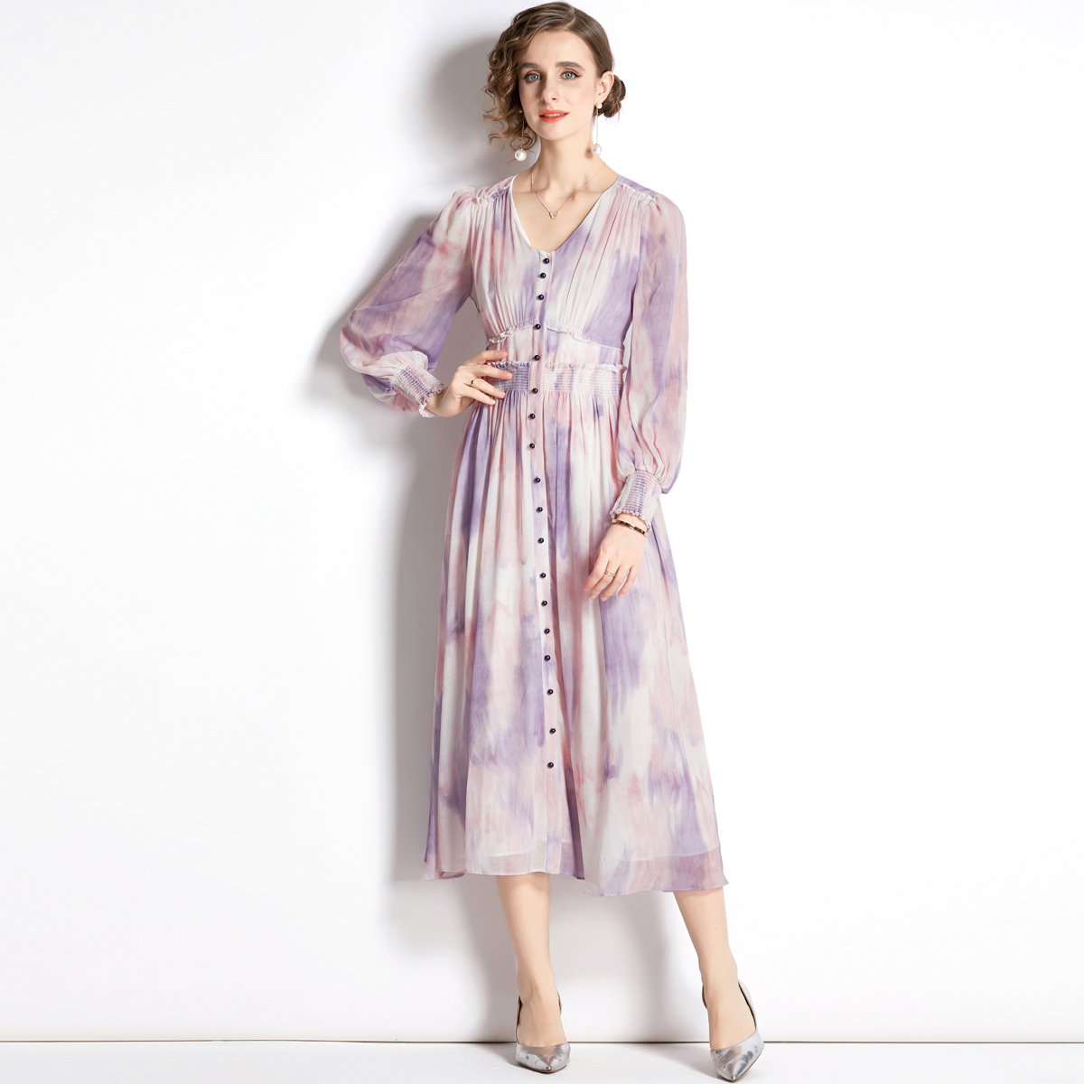 Chiffon long sleeve printing autumn dress for women