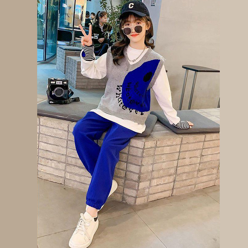 Korean style waistcoat girl sweatpants 3pcs set