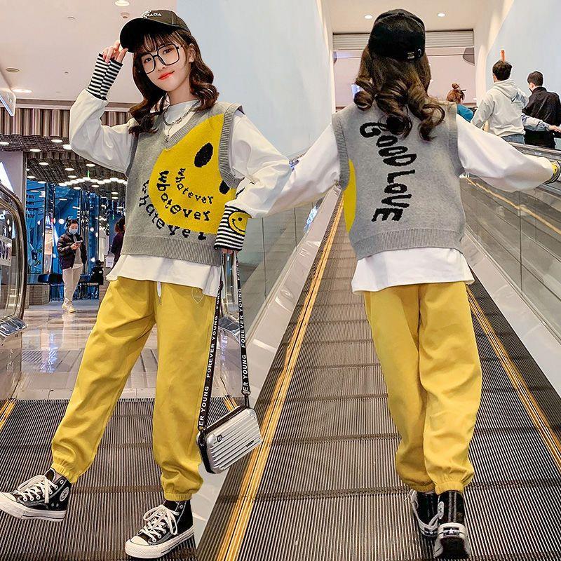 Korean style waistcoat girl sweatpants 3pcs set