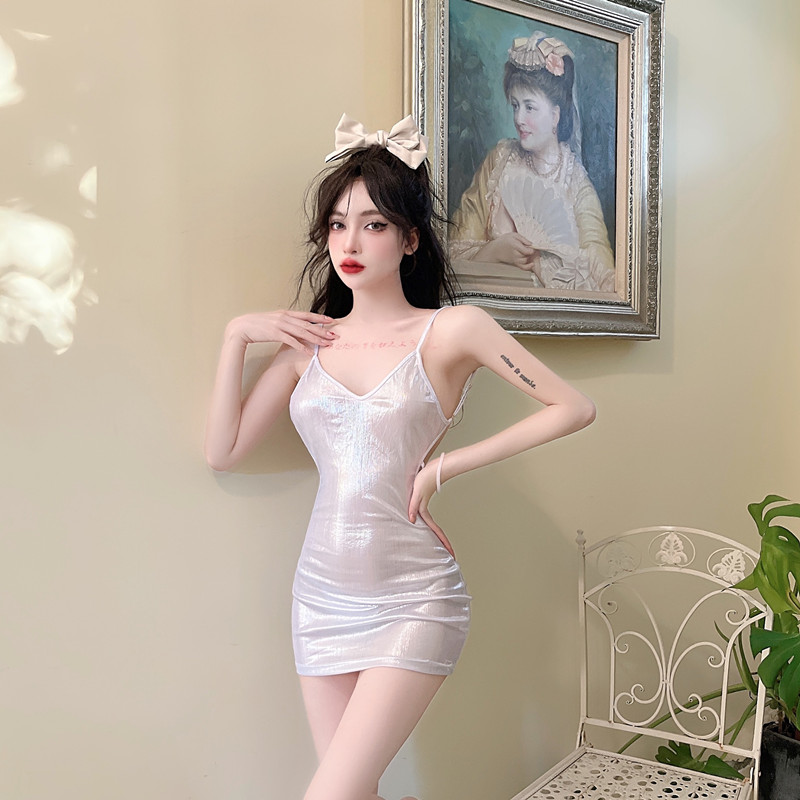 Sling sexy antique silver big halter short dress