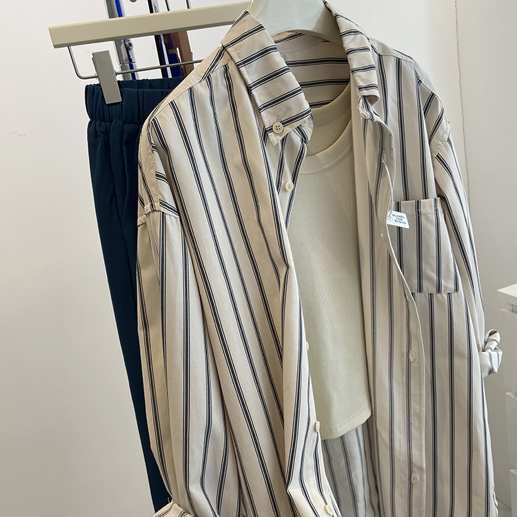 Stripe Casual smock long sleeve coat for women