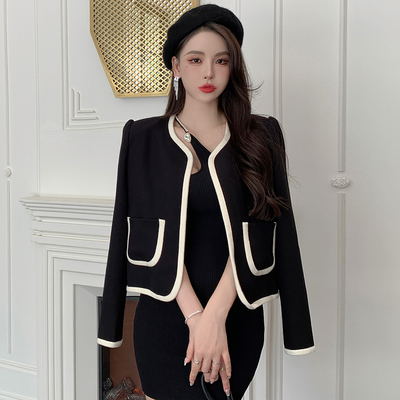Edge autumn tops fashion and elegant black coat for women