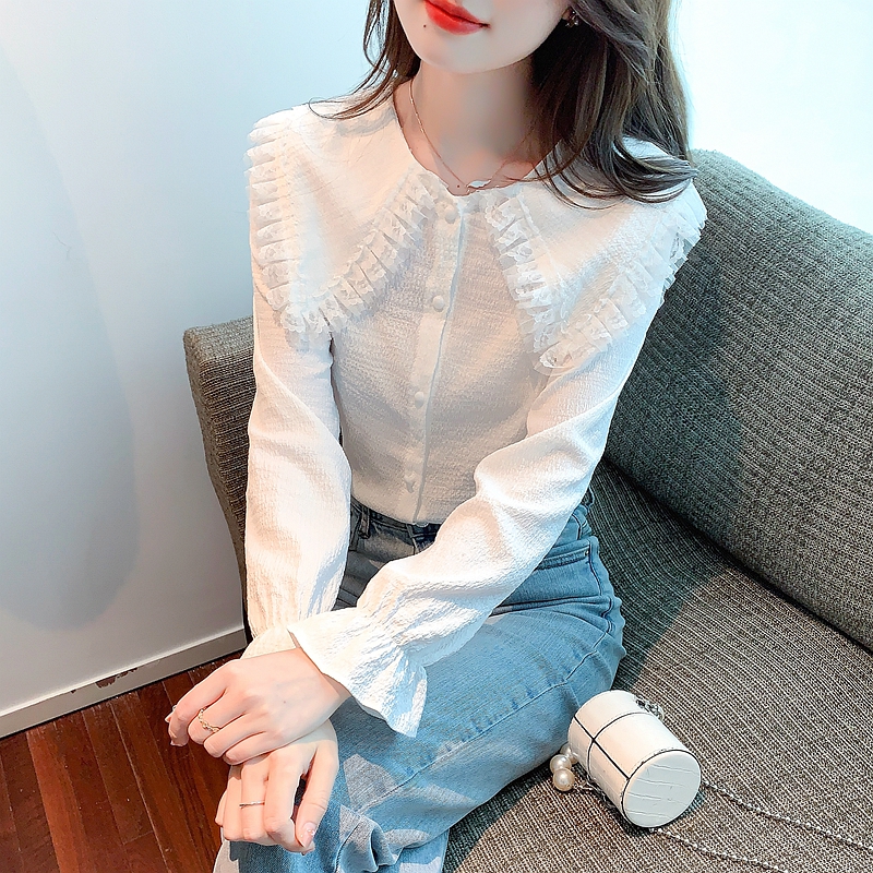 Autumn white shirt unique fashionable tops for women