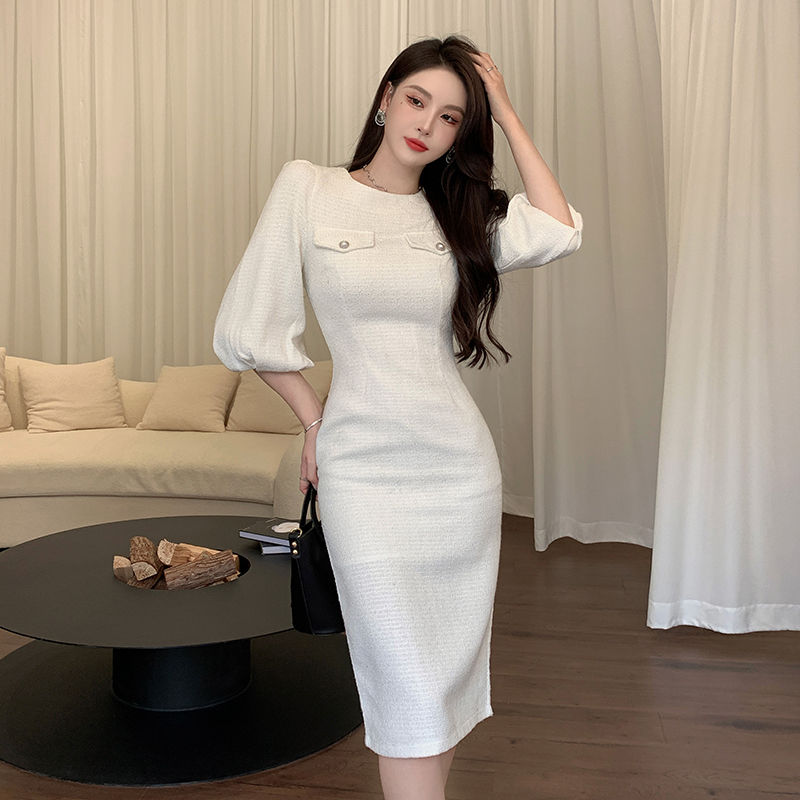 White temperament dress autumn retro long dress for women