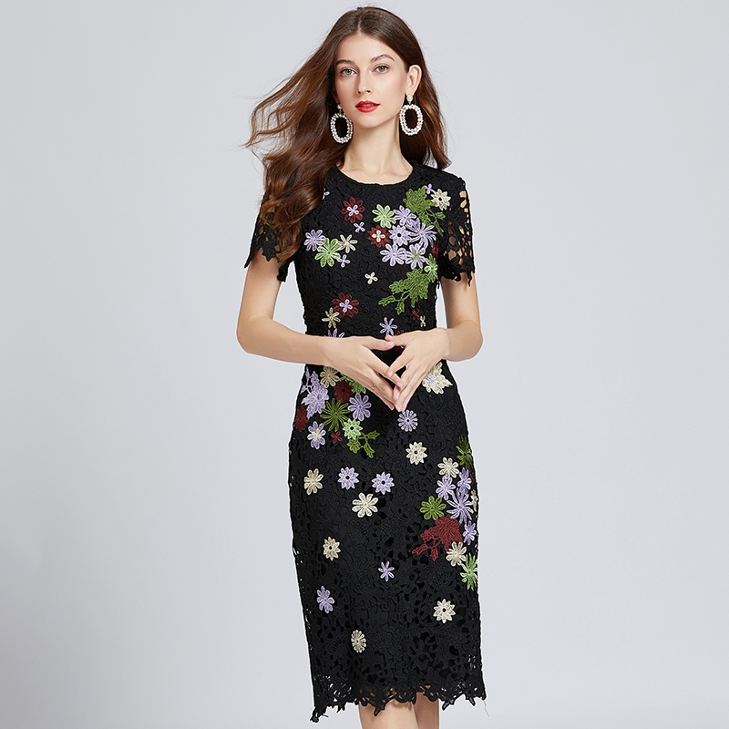 Package hip lace slim stereoscopic embroidery dress