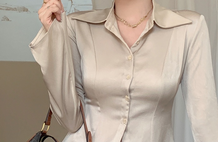 Pinched waist slim tops retro shirt for women