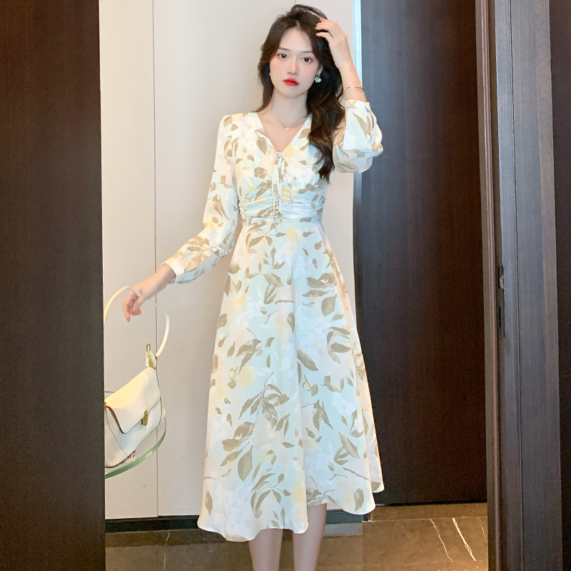 Floral spring slim temperament chiffon dress for women