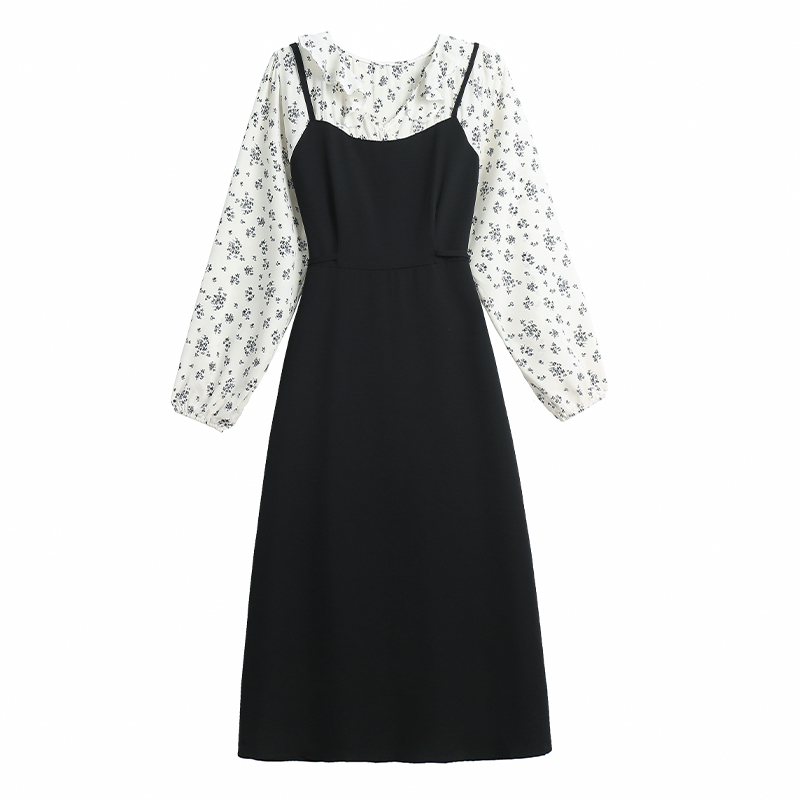Floral summer slim pinched waist France style dress
