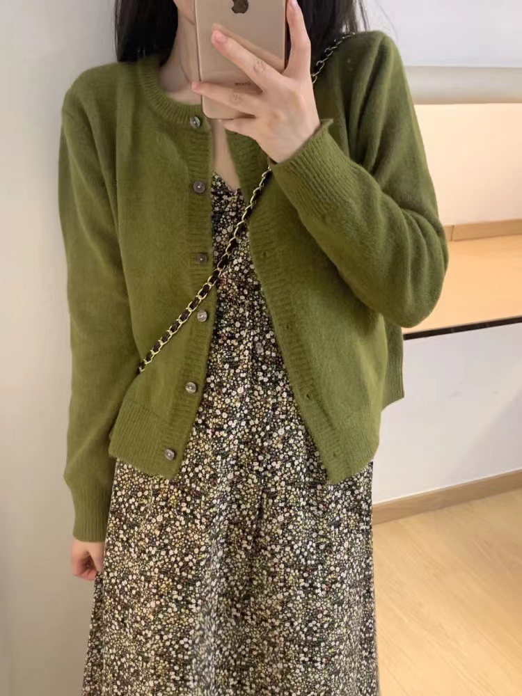 Japanese style bear cardigan autumn green coat for women